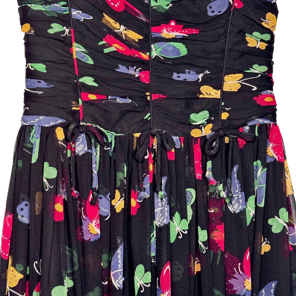 Anna Sui for Anthropologie Silk Butterfly Print Strapless Dress Black Multi 0 - Picture 5 of 8
